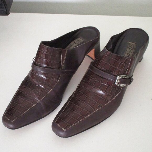 Brighton "Tiana" Womens Brown Croco Leather Slide w/2.5" Heel - Size 8.5M - Picture 1 of 11